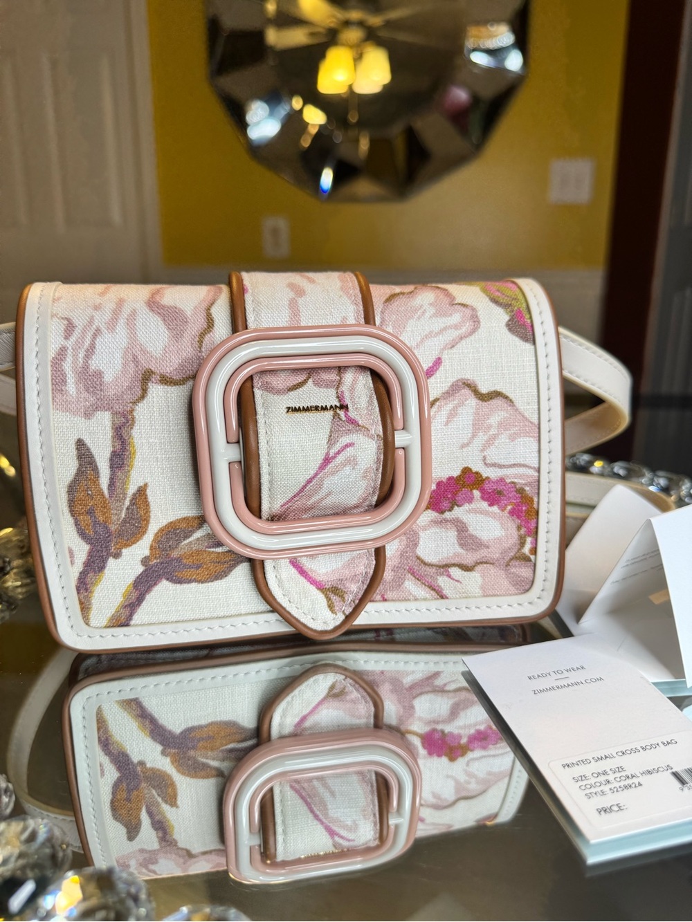 NWT Zimmermann Leather Trimmed Floral Canvas Crossbody bag.